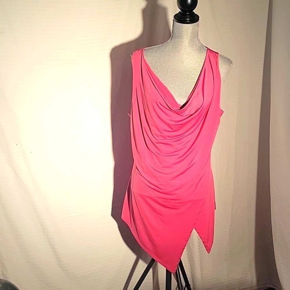 Luv ❤️ Me More Womans Salmon Orange Cowl Neck, Sleeveless Blouse, Size: 1X